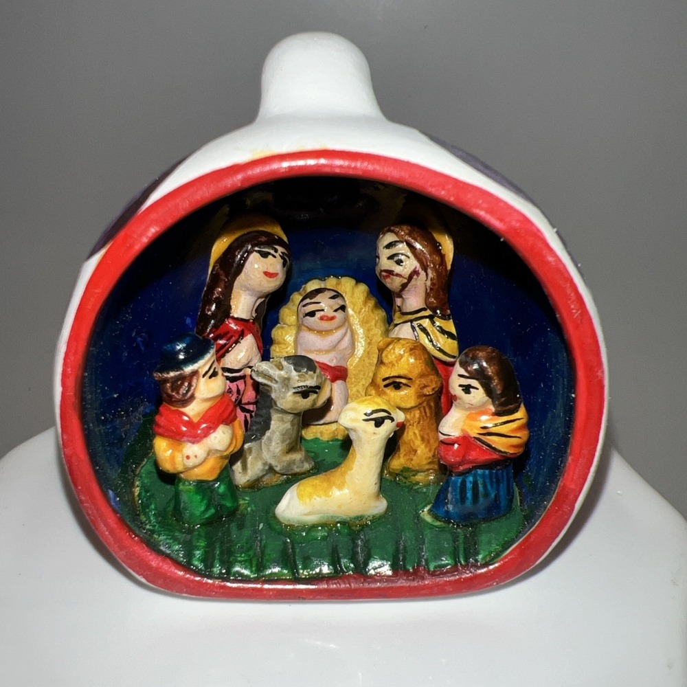 Miniature CIAP Terra Cotta Pottery Nativity Christmas Baby Jesus Mary Ornament